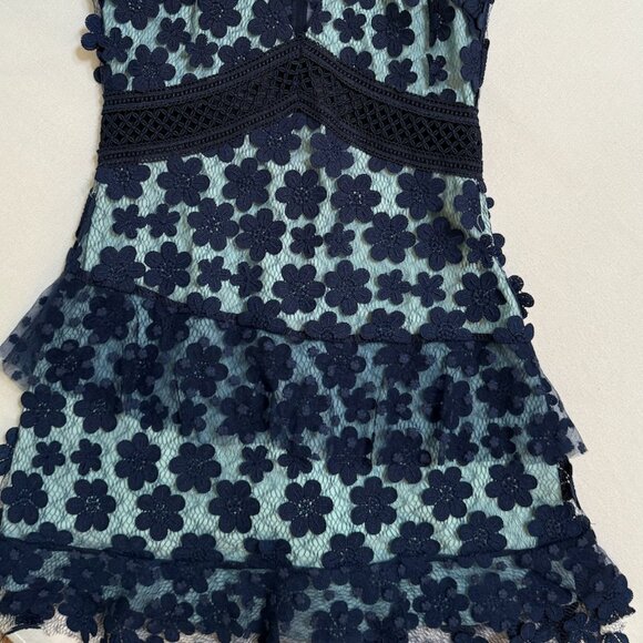 Self- Portrait Blue Guipure Lace Mini Dress Size US 2 - Picture 6 of 6